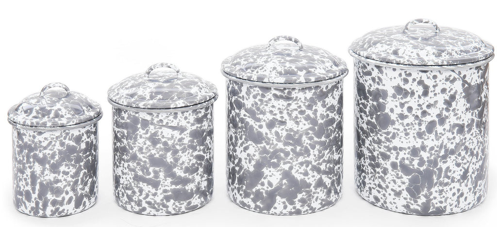 Enamelware 4 Piece Canister Set - Grey Marble