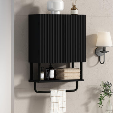Fluted Bathroom Wall Cabinet with 2 Doors, 3-Tier Medicine Cabinet