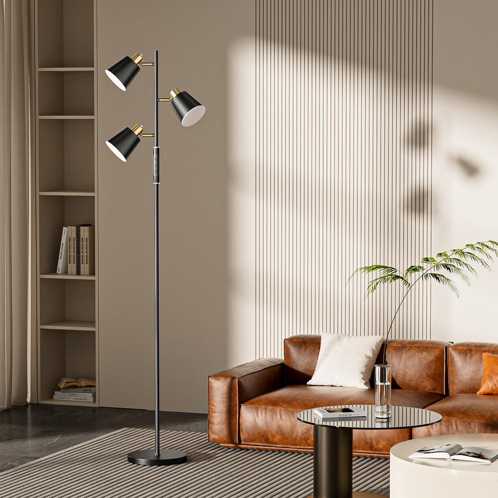 36W LED Tree Floor Lamp, 3 Rotatable Lights Standing Lamps