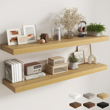 12 Inch Deep Floating Shelves, 60 Inch Long Extra Large Floating Shelves, Wall Shelves with Invisible Bracket, Oak
