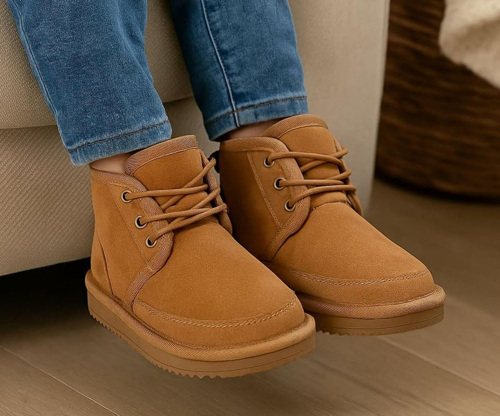 Genuine Leather Kids Boots Natural Fur-Lined Ankle Boots for Girls & Boys
