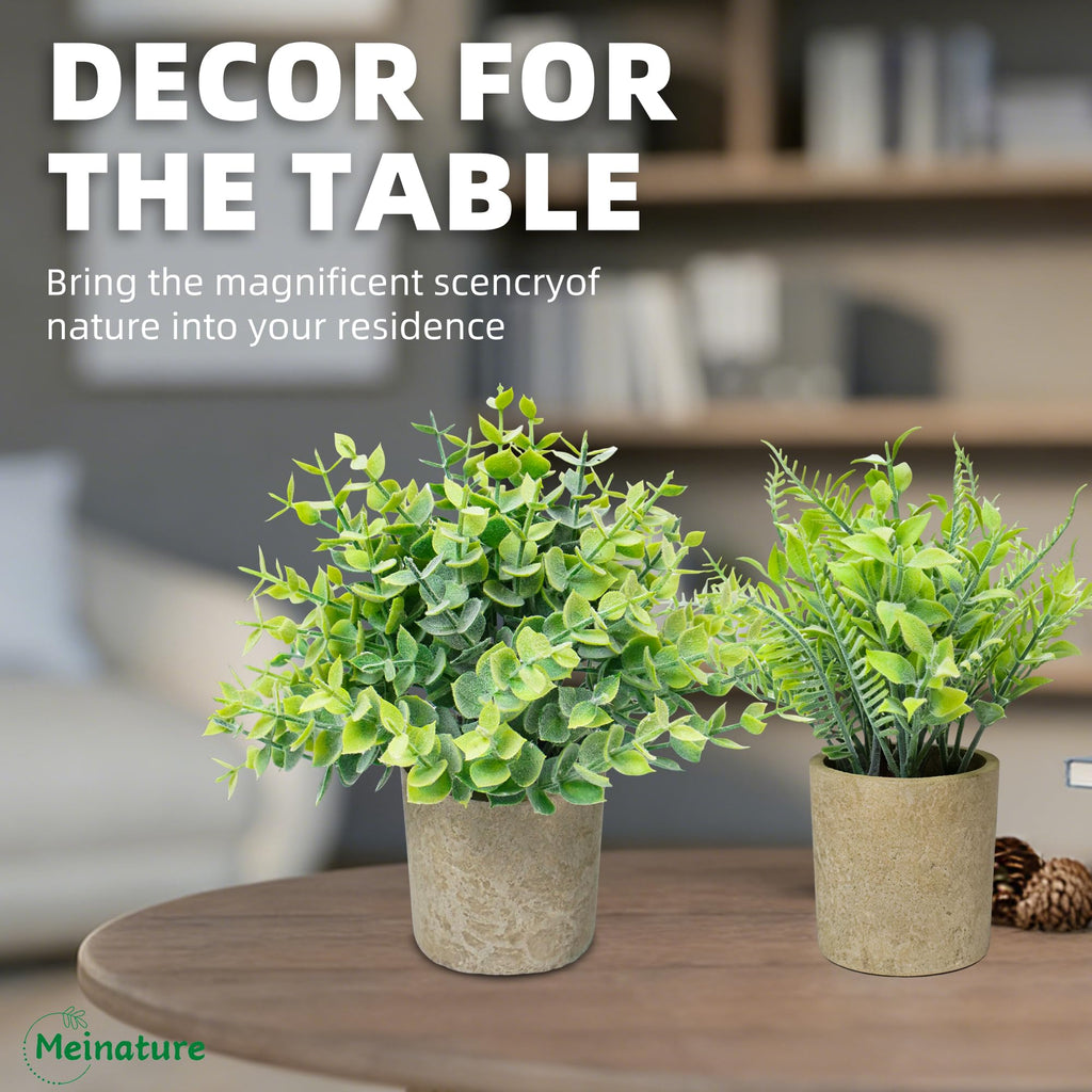 Artificial Potted Plants Set of 3, Mixed Faux Greenery with Artificial Eucalyptus &False Fern Grass, Small Fake Plant