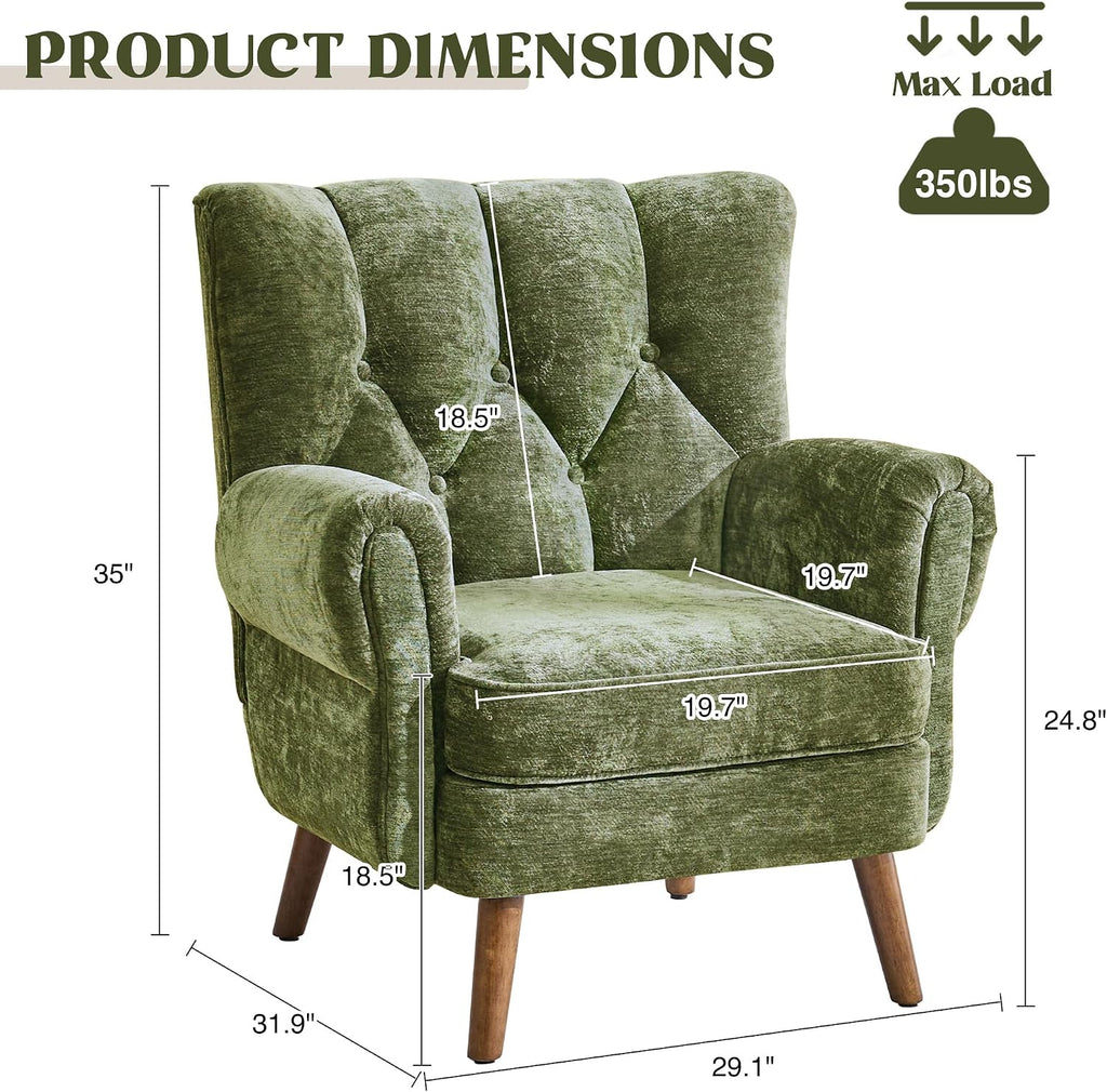 Wingback Accent Chairs , Mid-Century Modern Living Room Chairs, High Wingback Reading Chair, Chenille Tufted
