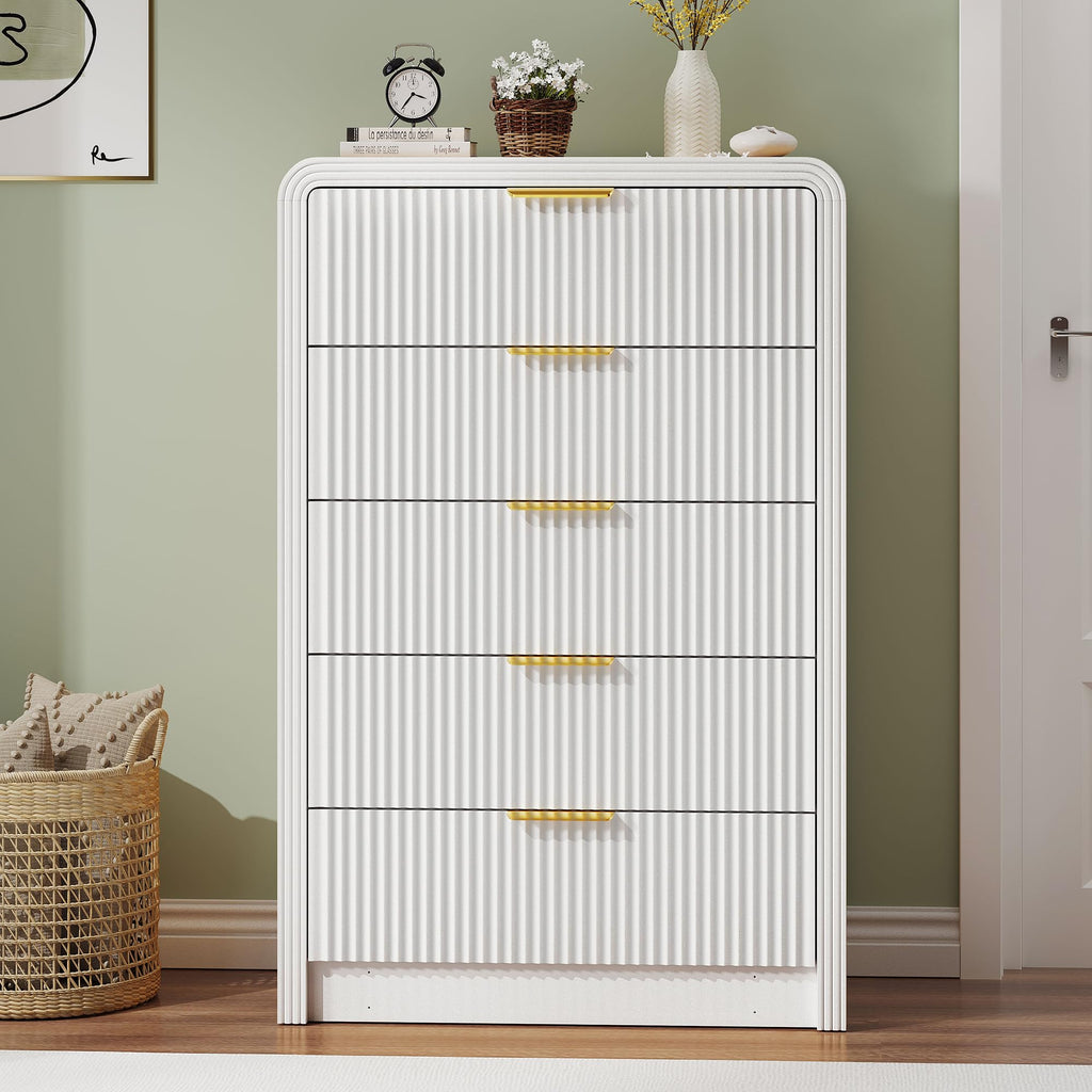 Fluted 5 Drawers Dresser, 48" Tall Chest of Drawers