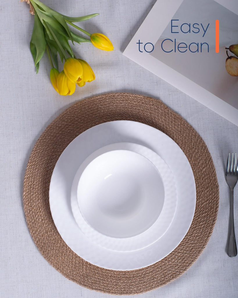 Dinnerware Sets for 4, 12 Piece White Opal Glass Dish Set