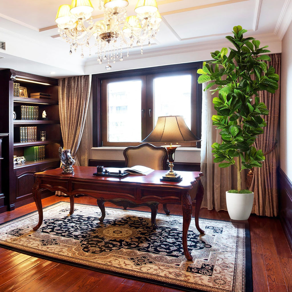 7.3ft Artificial Fiddle Leaf Fig Tree (87in) with Plastic Nursery Pot Faux Tree, Ficus Lyrata Fake Plant House