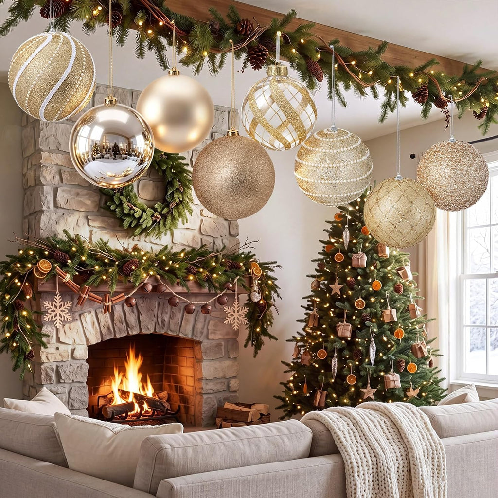 8 Pcs Champagne Large Christmas Ball Ornament 6 Inch Hanging Ornament