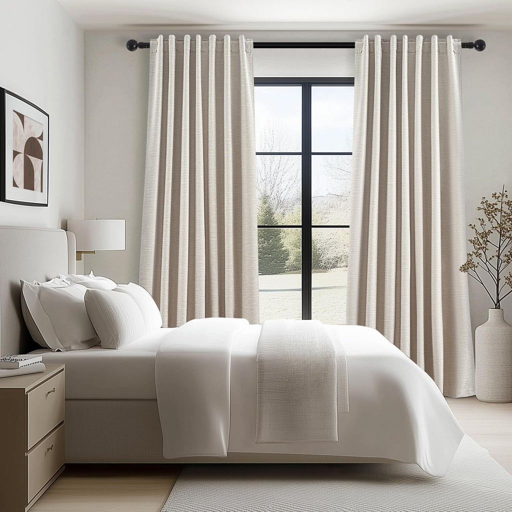 94 Inch Long Sun Blocking Curtains with Hooks Linen Blend, Custom Made Blackout Drapes for Tall Window, Pinch Pleat for