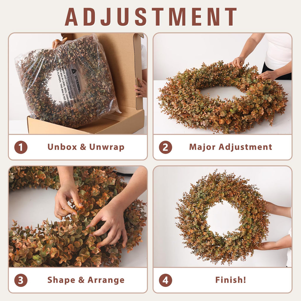 32" Large Fake Eucalyptus Fall Wreath for Front Door Decor(Orange-Green)
