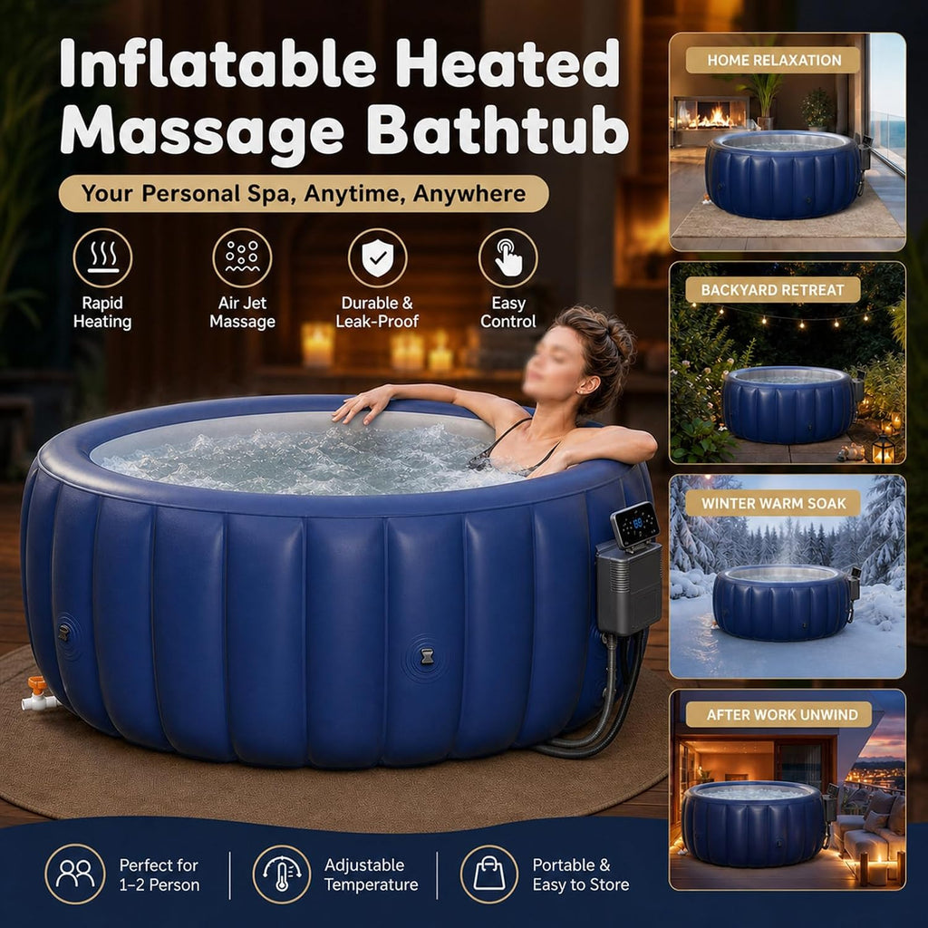 Inflatable Hot Tub Spa Set, Portable Outdoor Spa with 130 Air Jets, Consistent 104°F Heating, Automatic Temperature