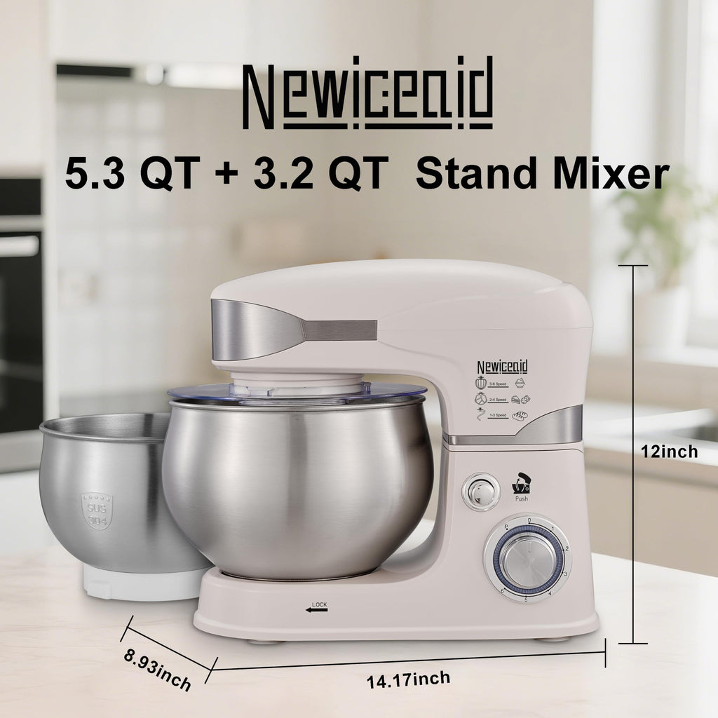 6-Speed 5.3QT+3.2QT Two-Bowl Stand Mixer, Creamy White