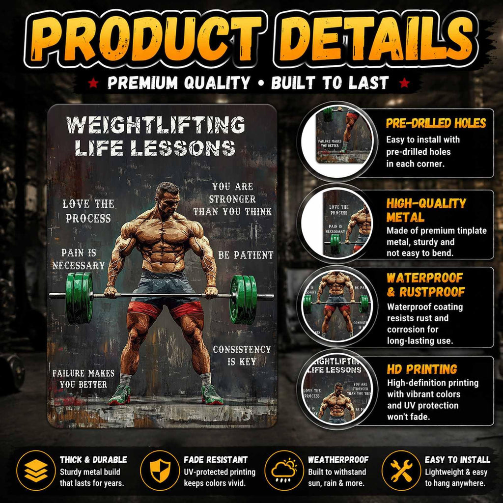 Inspirational Weightlifting Life Lesson Metal Tin Signs Farmhouse Gift for Fitness Enthusiasts Vintage Home Gym Club