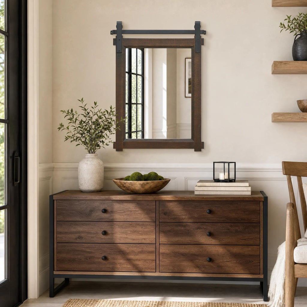 Rustic Bathroom Vanity Mirror: 22"x30" Brown Farmhouse Barn Door