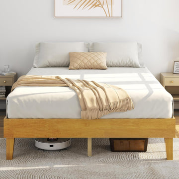 Solid Wood Platform Bed Frame Low-Profile Natural Wood