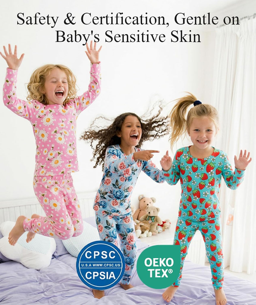 Bamboo Viscose Toddler Girls Snug Fit Pajamas 2 Piece Pjs