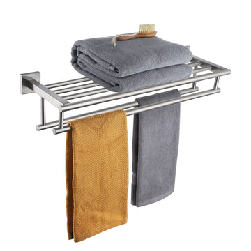 24 Inch Towel Shelf with Double Towel Bars Bathroom Towel Rack Towel Holder Wall Mounted SUS 304 Stainless Steel