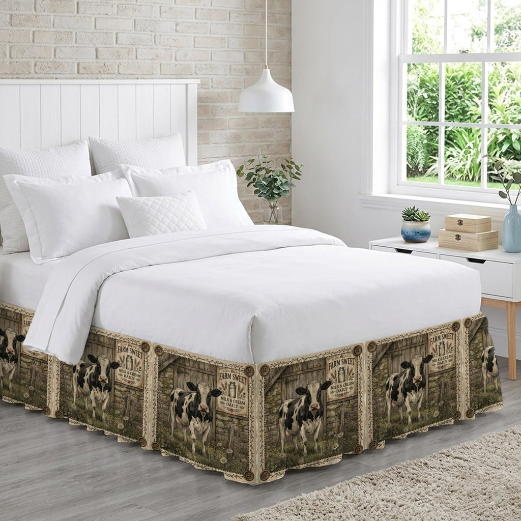 Holstein Cow Bed Skirt Size Bed Skirting 16 Inch Drop Adjustable Elastic Dust Ruffles Wrap Around Bedskirt