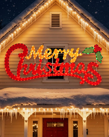 5FT Lighted Merry Christmas Sign Decoration, Pre-Lit Outdoor Xmas Decor