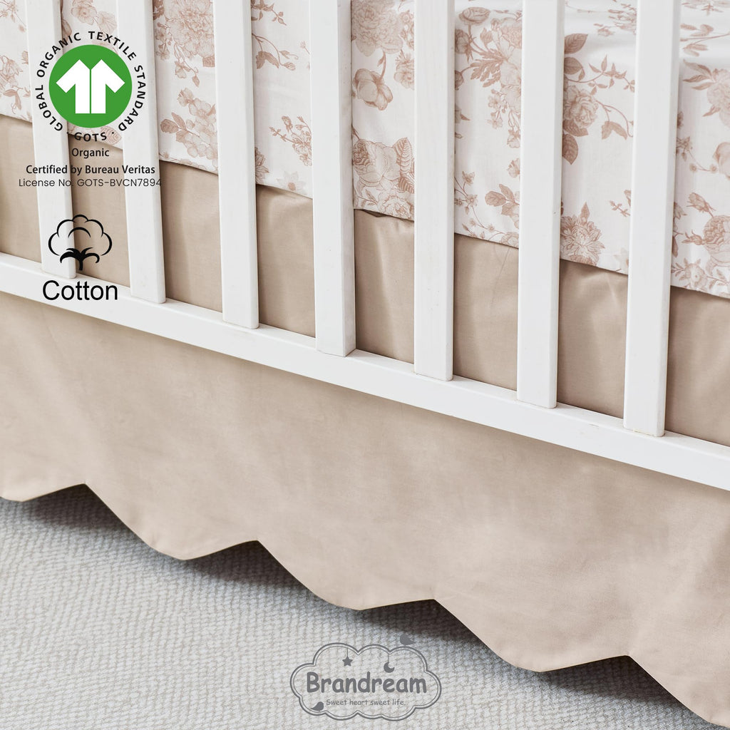 Scalloped Edge Organic Cotton Crib Skirt Toddler Bedskirt, Brown