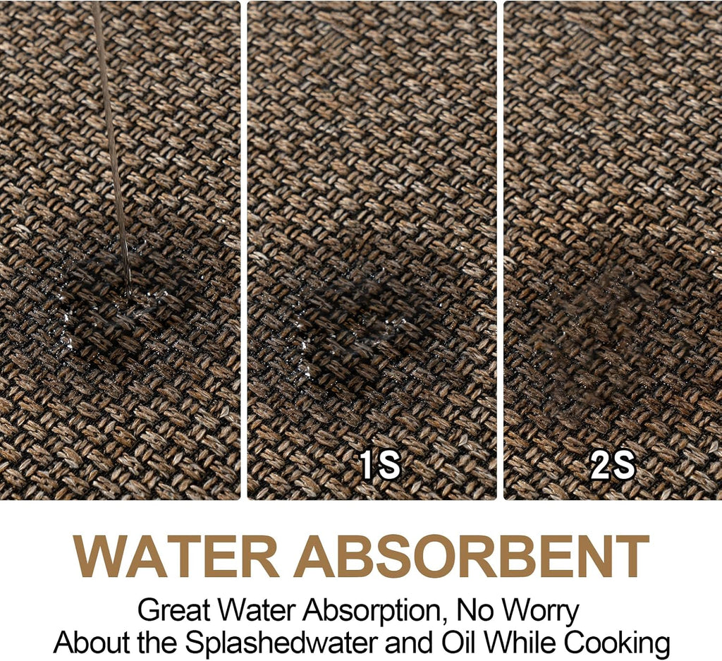 Kitchen Mat Set of 2 PCS, Cushioned Non Slip Rugs Floor, Absorbent Runner Comfort Standing Mats Washable (Brown