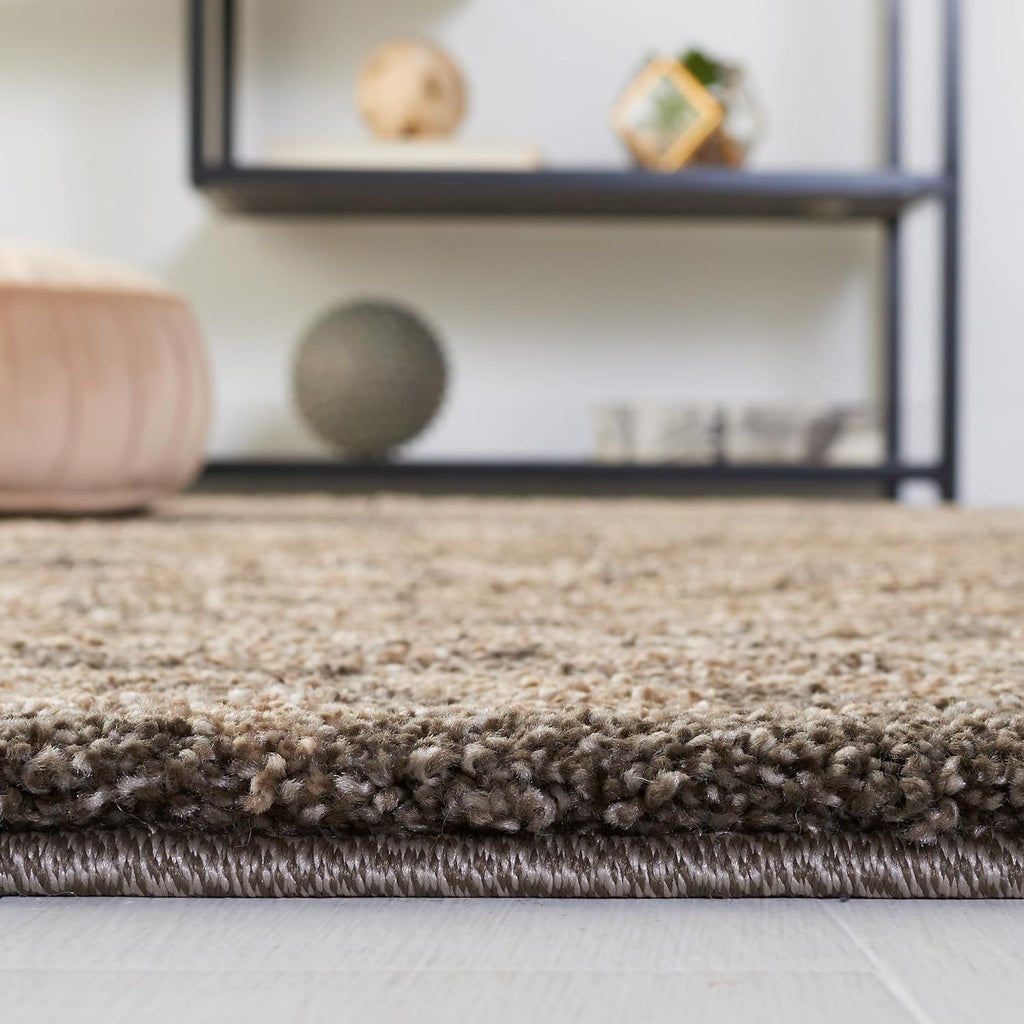Florida Shag Collection Area Rug - 6'7" Square, Smoke & Beige, Damask Design, Non-Shedding & Easy Care, 1.2-inch