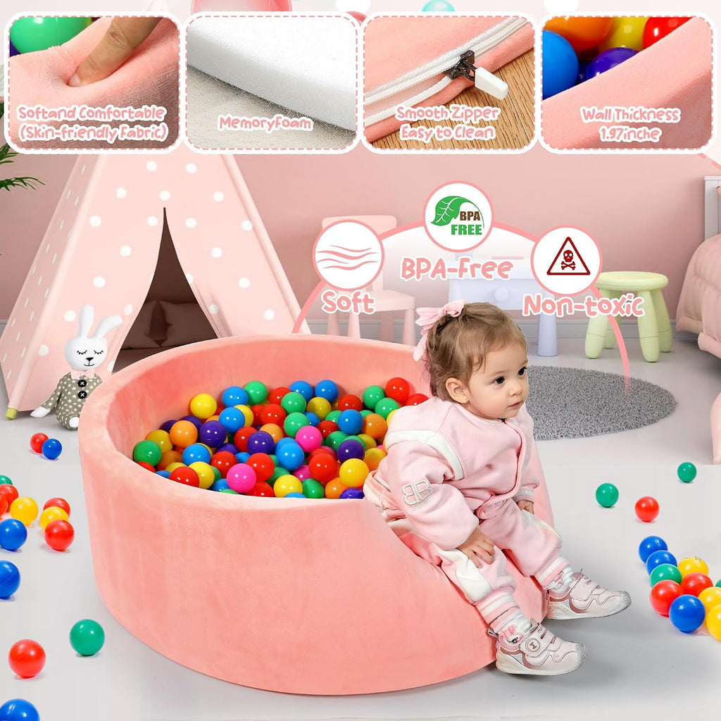 Baby Foam Ball Pit, 35.4"x 11.8" Ball Pits for Toddlers,Pink