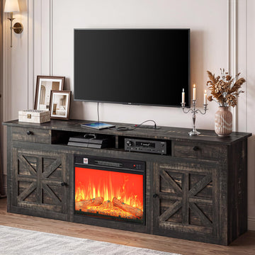 TV Stand with Fireplace for 75 Inch TVs, (Dark Rustic Oak)