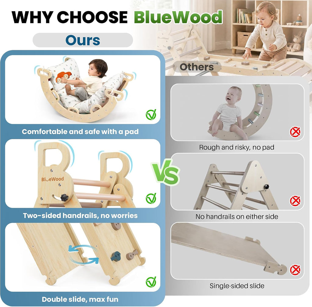 Triangle Set with Cushion, Wooden Climbing Toys for Toddler