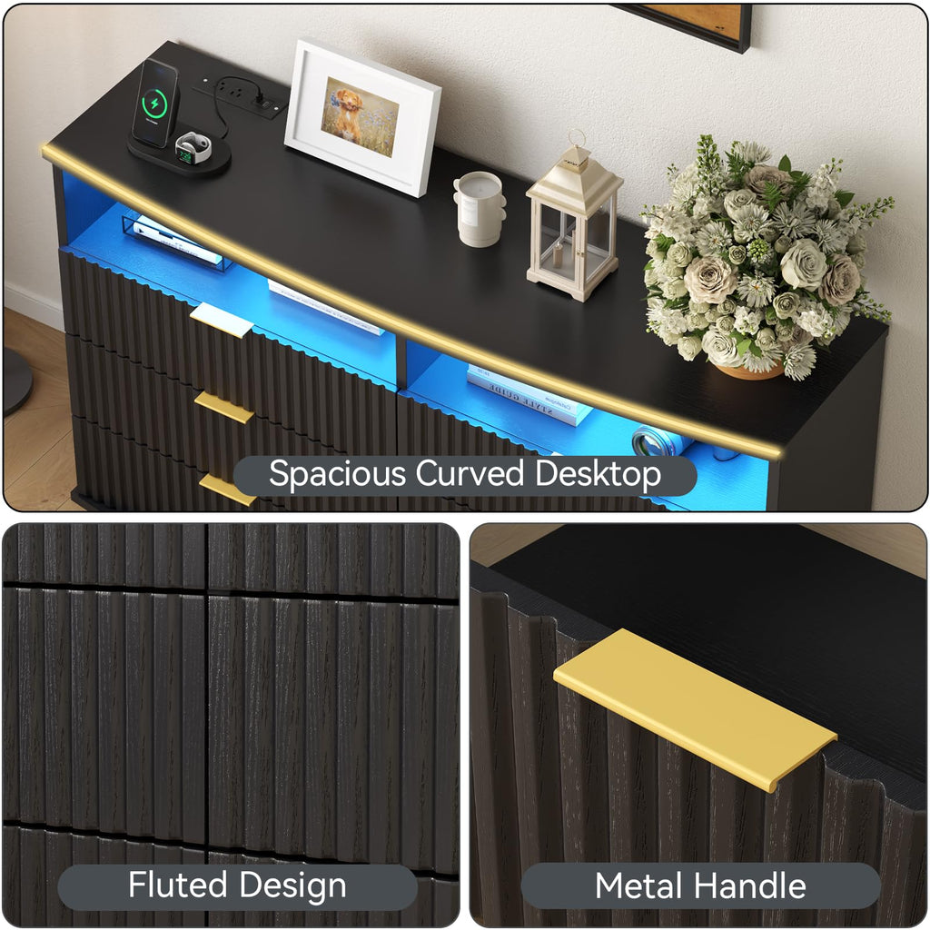 6-Drawer Dresser with 2 Open Cubbies, LED & Power Outlet