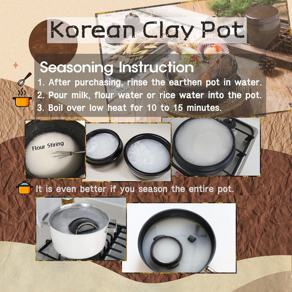 Korean Pot [Buncheong] MUD GLAZE Earthenware Ttukbaegi, Natural Ceramic Clay Cooking Pot Casserole, Heat Resistant