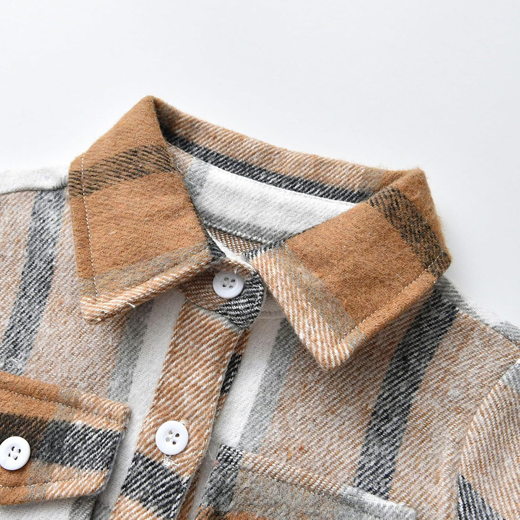 Toddler Boys' Girls' Flannel Plaid Shirt Button Down Long Sleeve Jacket Lapel Shacket Coat Tops Casual Outwear