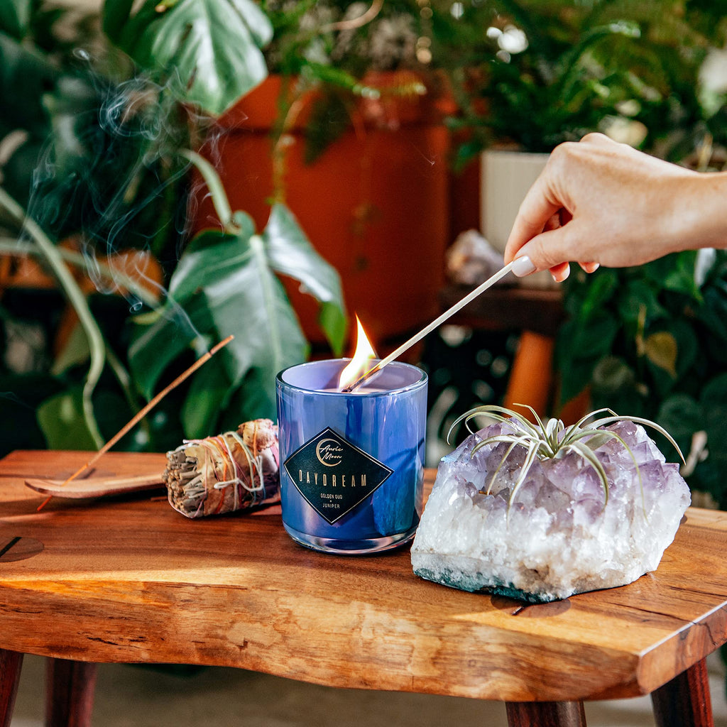 Golden Oud + Juniper Scented Luxury Soy Coconut Candle for Women | Slow 70+ Hour Burn | Wood Crackling Wicks | 12 Oz