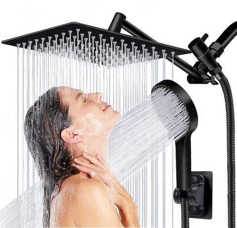 Shower Head, 8 inch Multifunction High Pressure Rain Shower Head with Handheld Spray Combo with 11'' Angle Adjustable