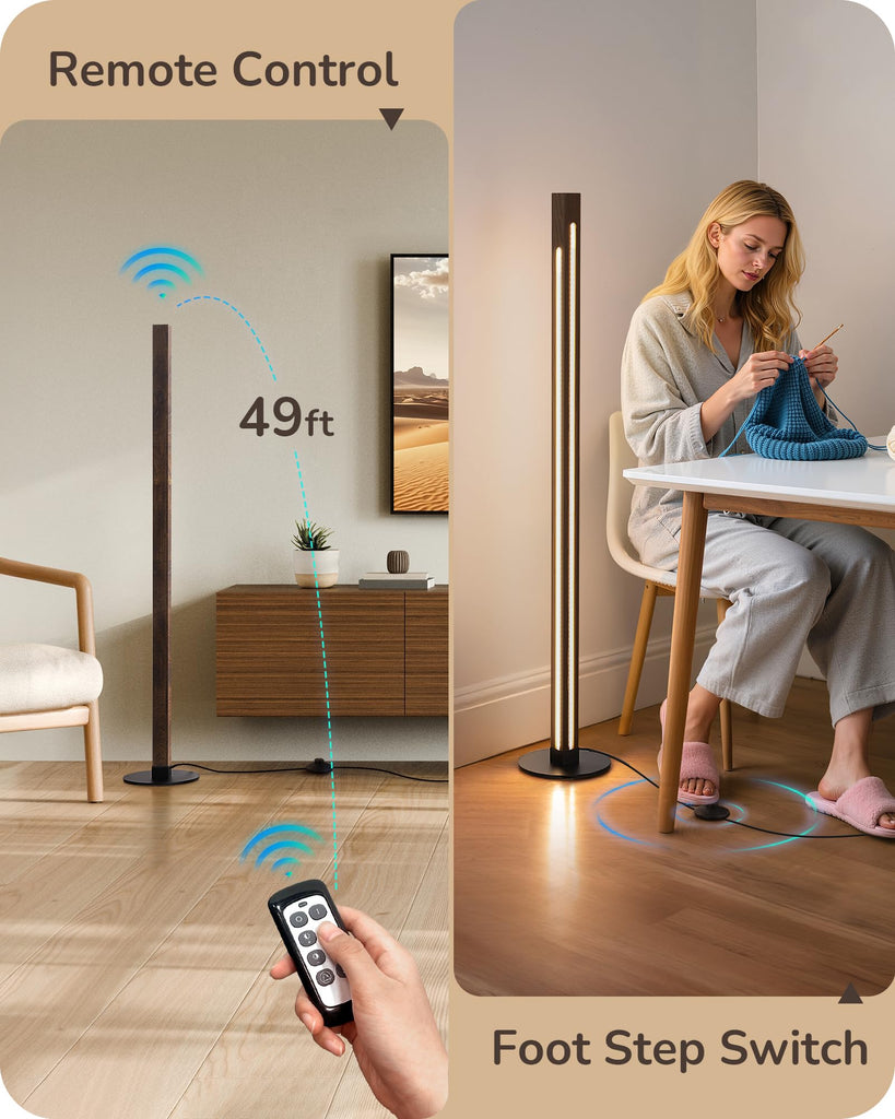 Wooden Corner Lamp with Remote, Dual Lighting, 7CCT & Dimmable