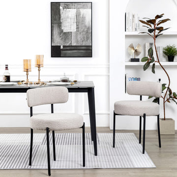 Boucle Set of 2, Upholstered Dining Room Chairs Grey
