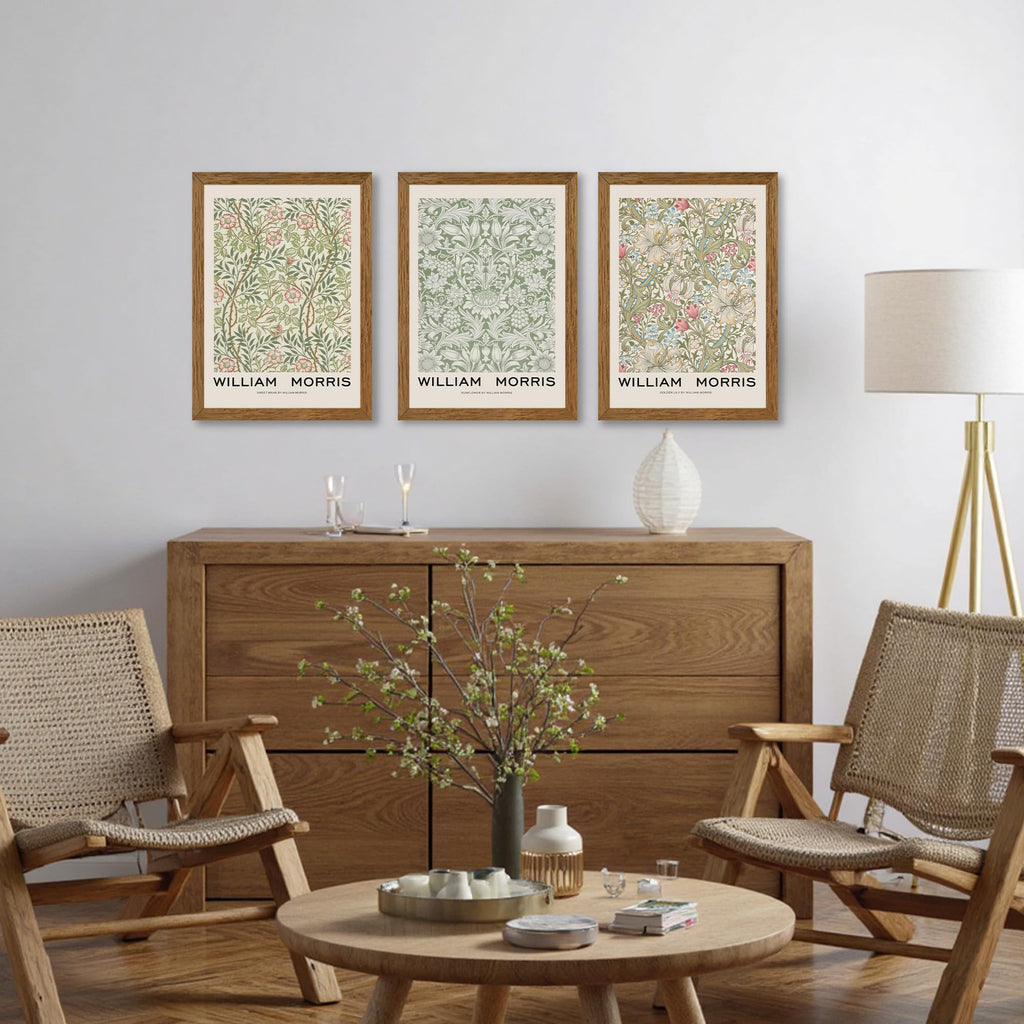 William Morris Wall Art Set of 3, Solid Wood Frames, 12 x 16 in Each