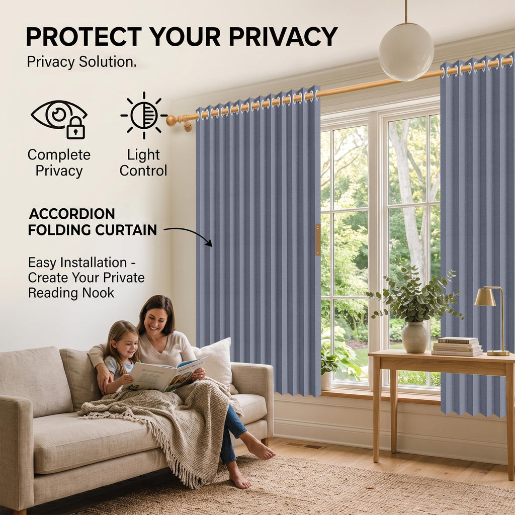 Accordion Blackout Memory Trained Pleated Curtains with Magnetic Closure, Room Darkening Window Treatment Panel
