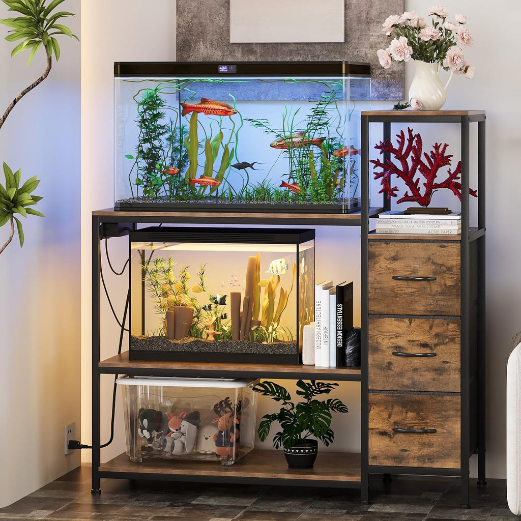 20-29 Gallon Aquarium Stand with Drawers & Power Outlet, Brown