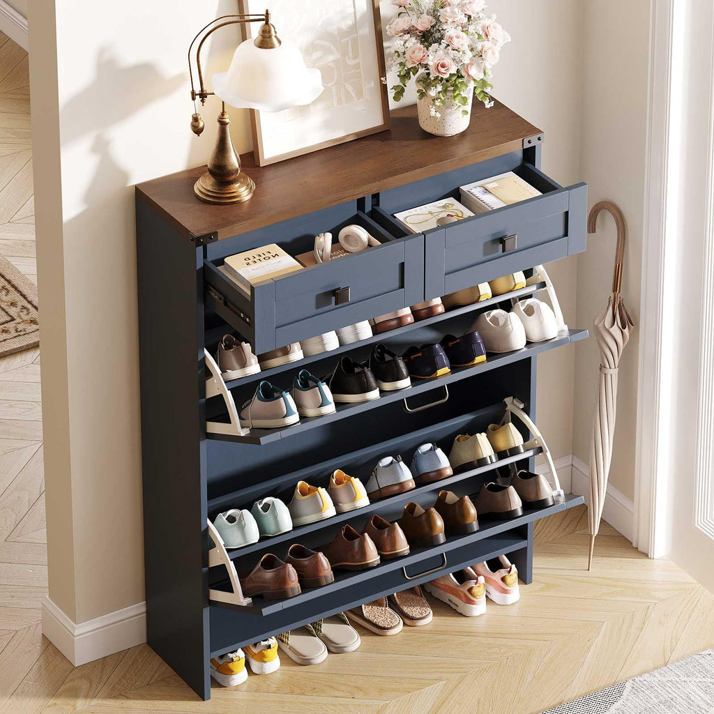 Farmhouse Shoe Cabinet, Dark Blue