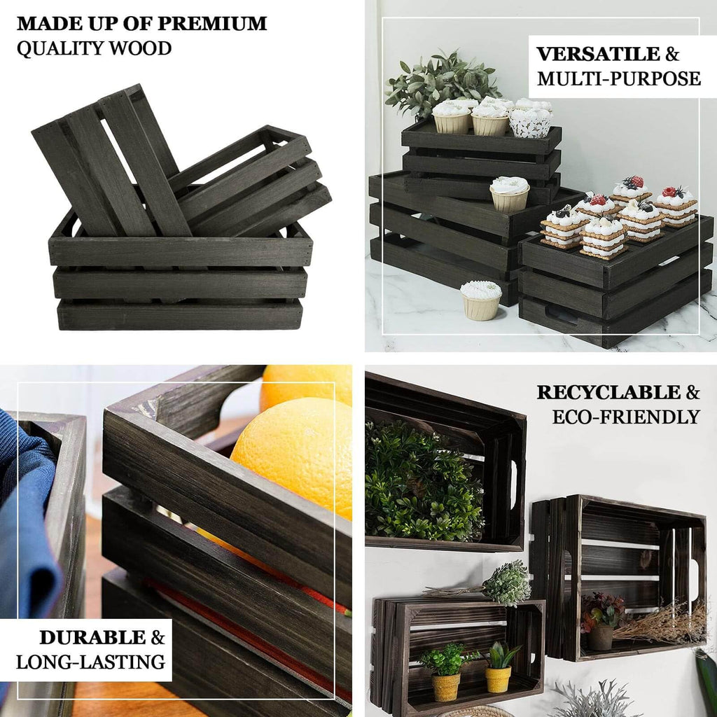 Set of 3 Brown Rustic Wooden Nesting Crates with Built-in Handles, Decorative Farmhouse Storage Boxes and Display