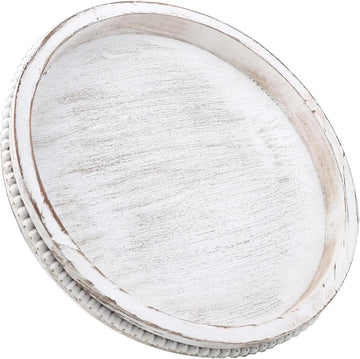 Round Wood Serving Tray with Beaded 13 Rustic Wooden Decorative Coffee Table Tray