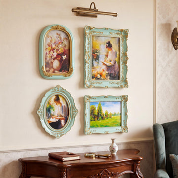 4 Pcs Vintage Picture Frames Set for Gallery Wall, Mint Green Ornate Baroque Picture Frame, Antique Victorian