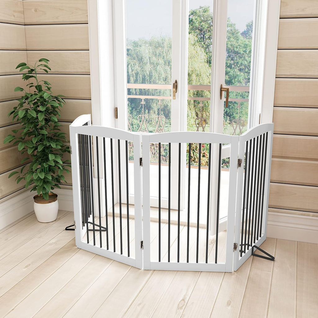 Freestanding Pet Gate for Dogs, Indoor Wooden Dog Gate, Foldable Dog Gate for Doorway, Stair, Gates for Dogs Indoor