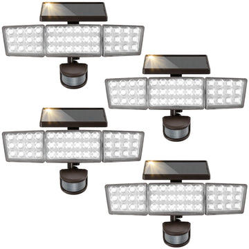 Solar Lights Outdoor, 168 LED Motion Sensor Solar Flood Lights, 3 Heads 300° Wide Angle, 3 Modes IP65