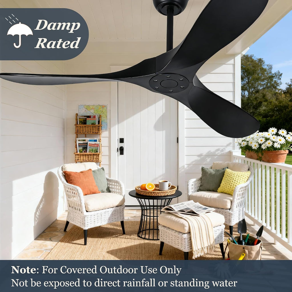 Inspired Maverick Style 72 Inch Solid Wood Ceiling Fan with Remote Control,Black Indoor/Outdoor Wooden Ceiling Fan,3-Blade Rustic Ceiling Fans for Patio,Living Room,6-Speed Silent Reversible DC Motor,No Light,Damp Rated A102-B0CMTLT47H