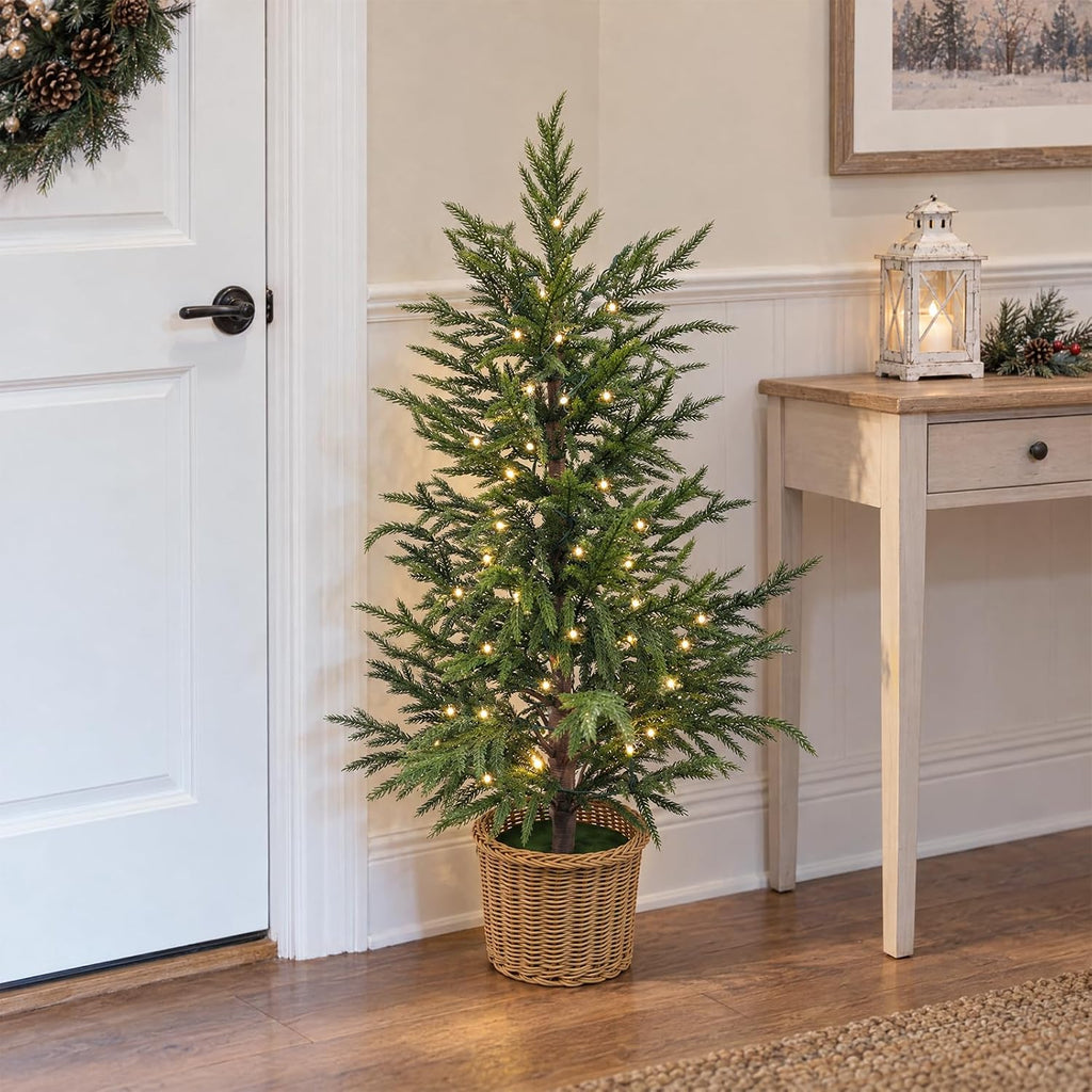 Christmas Decorations 2 Pack 3FT Pre-Lit Artificial Norfolk Pine Xmas Tree