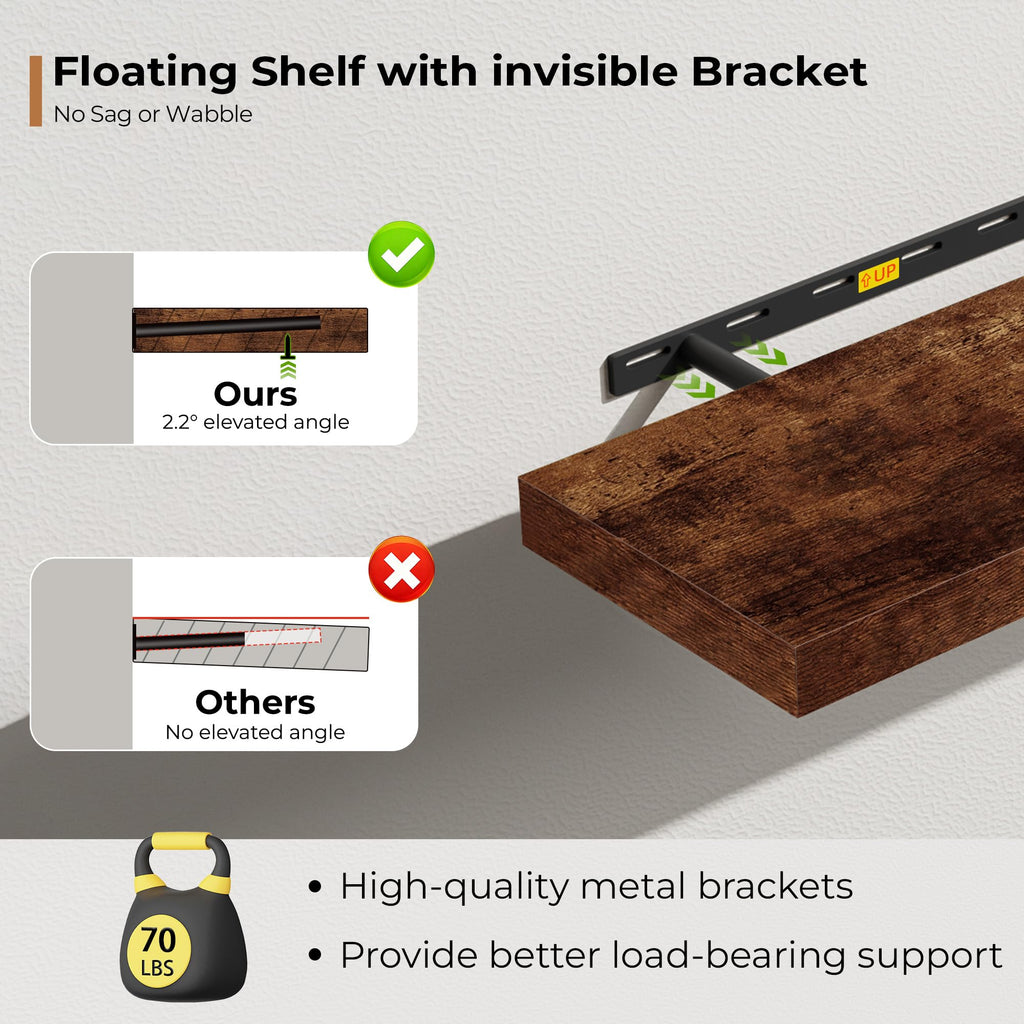 72 Inch Floating Shelves for Wall, Fireplace Mantel Shelf with Invisible Heavy Duty Bracket, 8 Inch Deep Storage