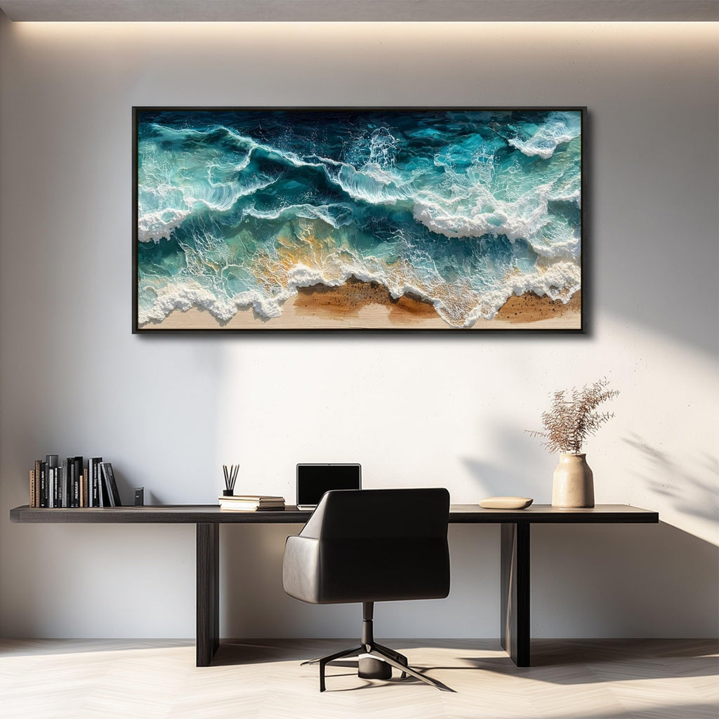 Canvas Wall Art Beach Wall Art Framed Wall Decor Ocean Wave Canvas Art Prints, Aerial View Sea Paintings Pictures