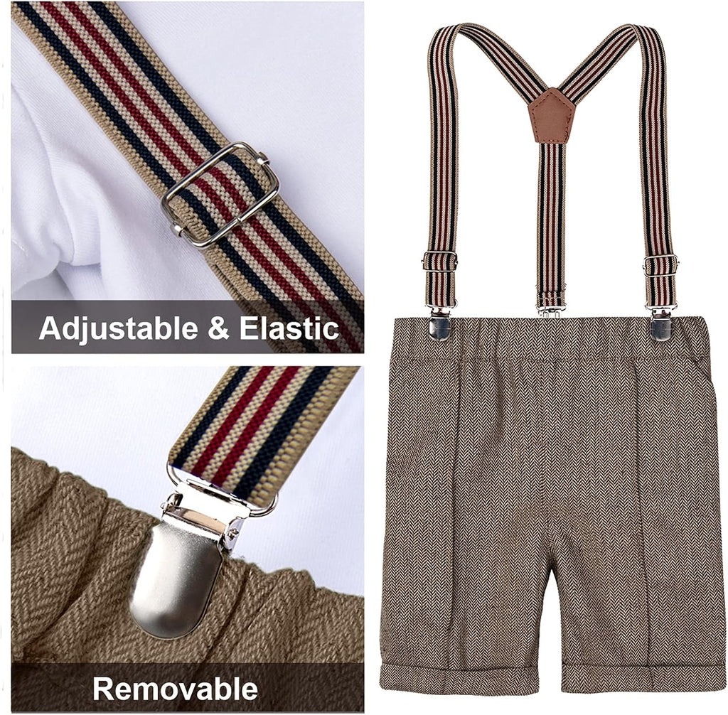5pcs Toddler Baby Boys Suit Set -, Gentleman Suit Shirt & Shorts & Vest & Hat & Bow Tie