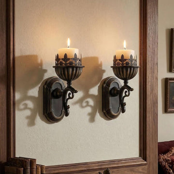Wall Candle Holder Sconce, Set of 2 Vintage Metal Crown Design Wall Mounted Candle Holder for Pillar Candles, Antique